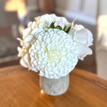 Load image into Gallery viewer, [RGVHS-ADALWW] Round Glass Hammered Vase Small - Artificial Dahlia &amp; Rose White and Hydrangea White
