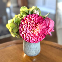 Load image into Gallery viewer, [RGVHS-ADALGP] Round Glass Hammered Vase Small - Artificial Dahlia &amp; Rose Red/Pink and Hydrangea Basil
