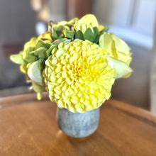 Load image into Gallery viewer, [RGVHS-ADALYY] Round Glass Hammered Vase Small - Artificial Dahlia &amp; Rose Yellow and Hydrangea Basil
