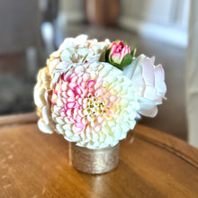 Load image into Gallery viewer, [RESS-ADALCP] Gold Glass Vase Small - Artificial Dahlia &amp; Rose Cream/Pink and Hydrangea Cream
