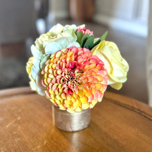 Load image into Gallery viewer, [RESS-ADALSS] Gold Glass Vase Small - Artificial Dahlia &amp; Rose Yellow/Orange and Hydrangea Light Green
