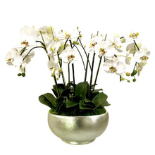 Load image into Gallery viewer, [RBL-C-ORGR7] Resin Round Bowl Large Champagne Leaf - Artificial Orchids White &amp; Green
