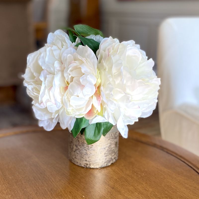 [RESM-PNYW] Gold Glass Vase Medium - Artificial Peony White