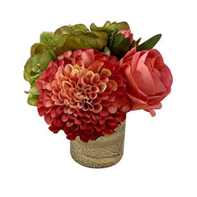 Load image into Gallery viewer, [RESS-ADALGP] Gold Glass Vase Small - Artificial Pink Dahlia, Rose &amp; Hydrangea Green
