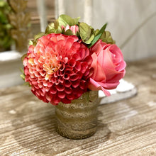 Load image into Gallery viewer, [RESS-ADALGP] Gold Glass Vase Small - Artificial Pink Dahlia, Rose &amp; Hydrangea Green