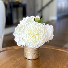 Load image into Gallery viewer, [RESS-ADALWW] Gold Glass Vase Small - Artificial Dahlia White, Rose &amp; Hydrangea White
