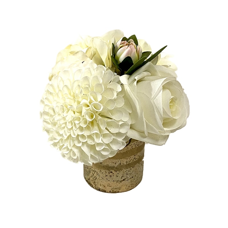 [RESS-ADALWW] Gold Glass Vase Small - Artificial Dahlia White, Rose & Hydrangea White