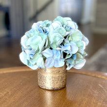 Load image into Gallery viewer, [RESS-AHDLB] Gold Glass Vase Small - Artificial Hydrangea Light Blue
