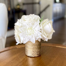 Load image into Gallery viewer, [RESS-APNHDW] Gold Glass Vase Small - Artificial Peony, Rose &amp; Hydrangea White

