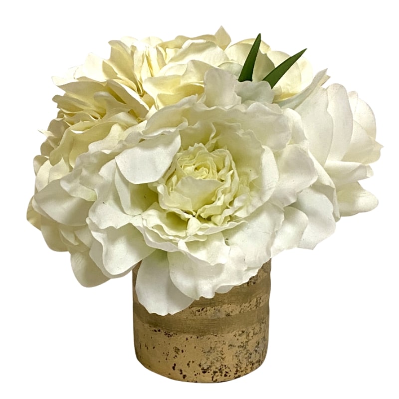 [RESS-APNHDW] Gold Glass Vase Small - Artificial Peony, Rose & Hydrangea White