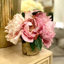Load image into Gallery viewer, [RESS-PNYP] Gold Glass Vase Small - Artificial Peony Pink