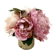 Load image into Gallery viewer, [RESS-PNYP] Gold Glass Vase Small - Artificial Peony Pink
