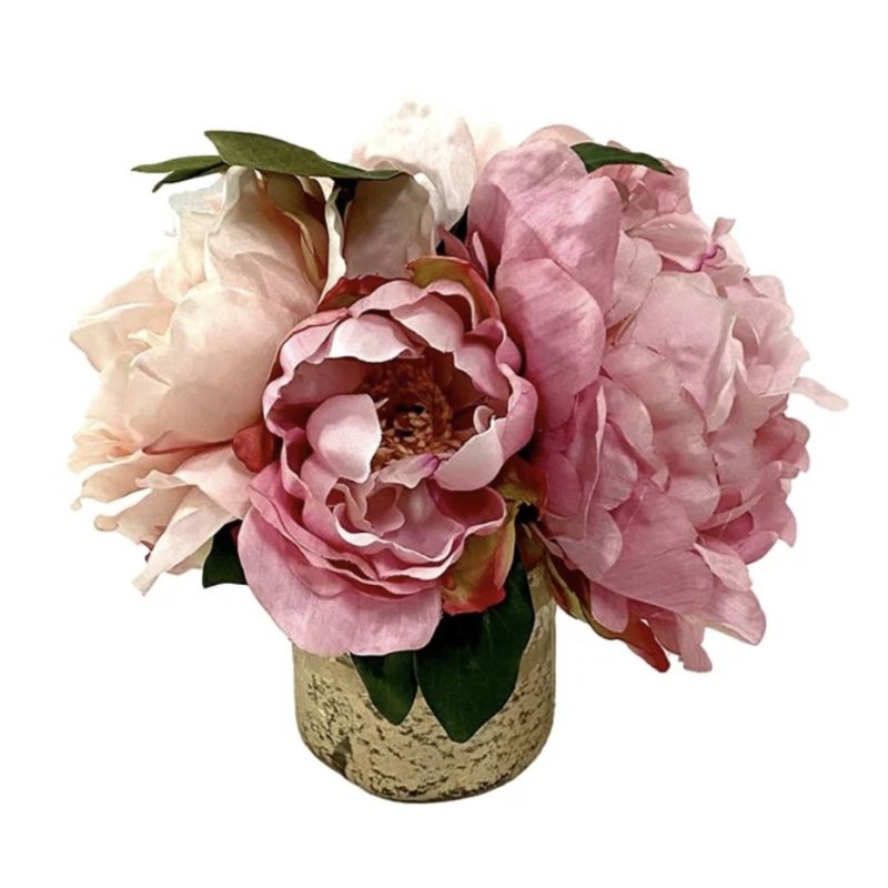 [RESS-PNYP] Gold Glass Vase Small - Artificial Peony Pink