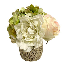 Load image into Gallery viewer, [RGVHS-APNHDGR] Round Glass Vase Hammered Small - Artificial Peony, Rose &amp; Hydrangea Green/White