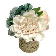 Load image into Gallery viewer, [RGVHS-APNHDLB] Round Glass Vase Hammered Small - Artificial Peony, Rose &amp; Hydrangea Light Blue/White/Pink