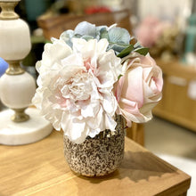 Load image into Gallery viewer, [RGVHS-APNHDLB] Round Glass Vase Hammered Small - Artificial Peony, Rose &amp; Hydrangea Light Blue/White/Pink
