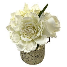 Load image into Gallery viewer, [RGVHS-APNHDW] Round Glass Vase Hammered Small - Artificial Peony, Rose &amp; Hydrangea White