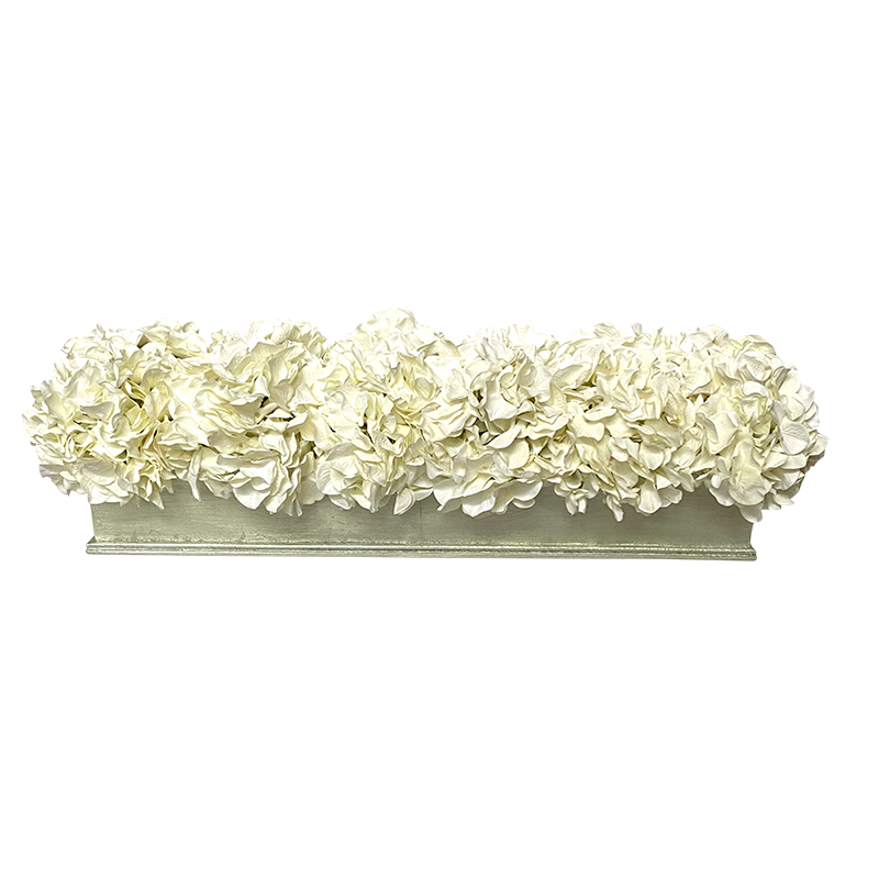 [RPL-C-AHDW] Rect Long Container Champagne Leaf - Hydrangea White Artificial