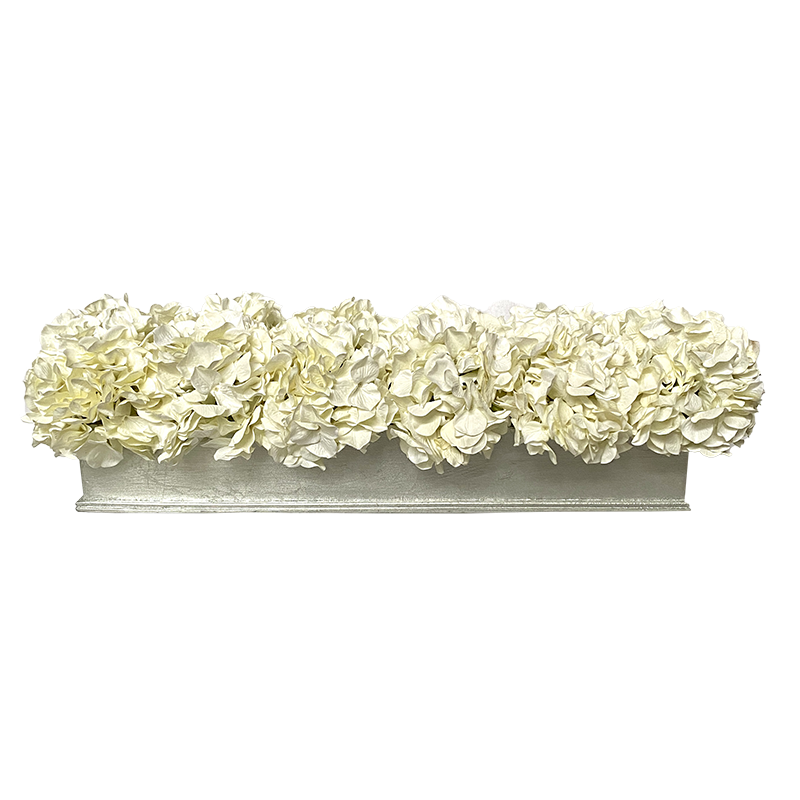 [RPL-S-AHDW] Rect Long Container Silver Leaf - Hydrangea White Artificial