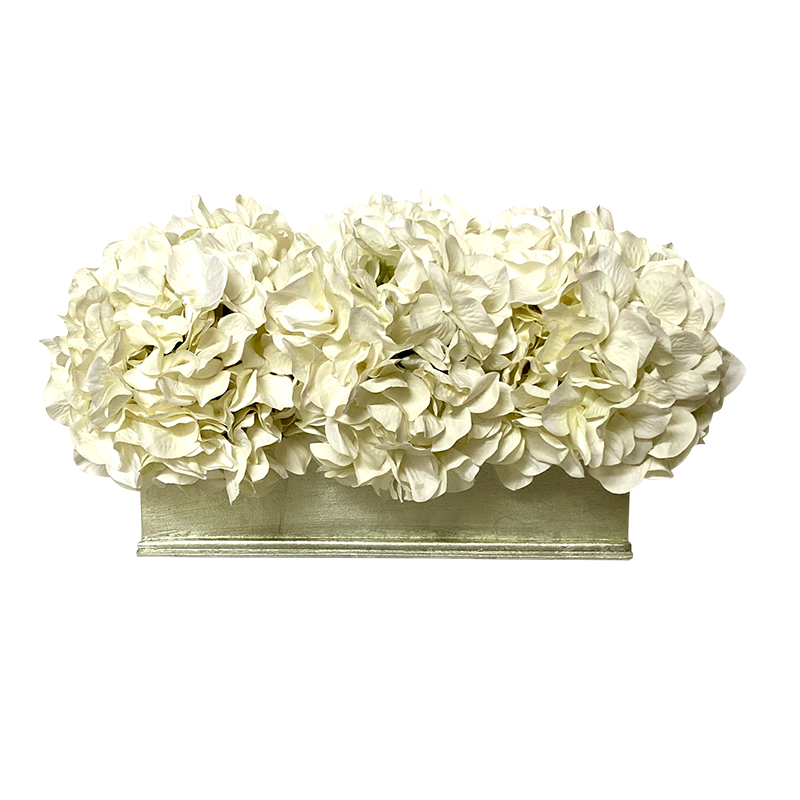 [RPS-C-AHDW] Rect Small Container Champagne Leaf - Hydrangea White Artificial