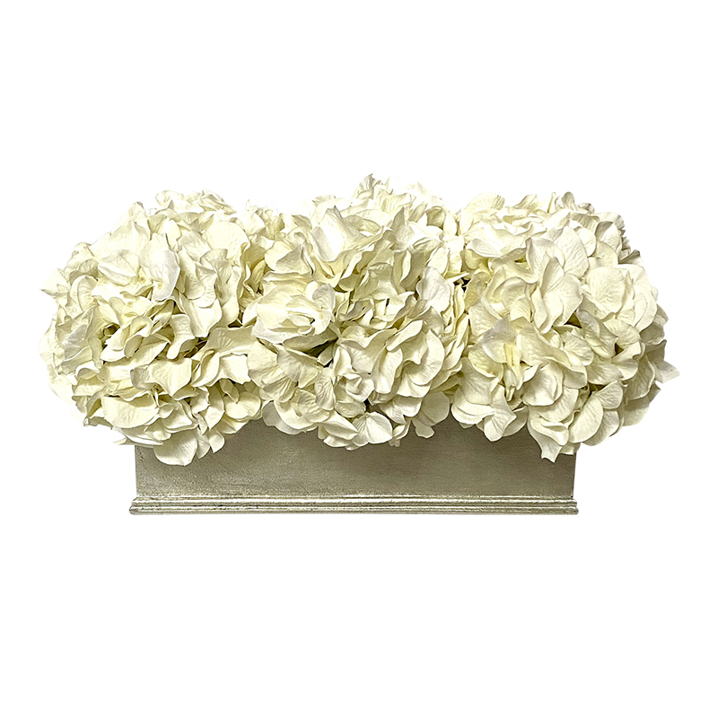 [RPS-S-AHDW] Rect Small Container Silver Leaf - Hydrangea White Artificial