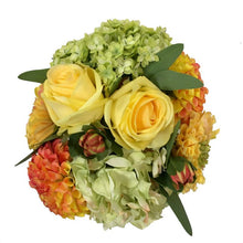 Load image into Gallery viewer, [RESM-ADALGY] Gold Glass Vase Medium - Artificial Dahlia, Rose &amp; Hydrangea -  Green &amp; Yellow
