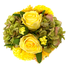 Load image into Gallery viewer, [RESM-ADALYY] Gold Glass Vase Medium - Artificial Dahlia, Roses &amp; Hydrangea Yellow