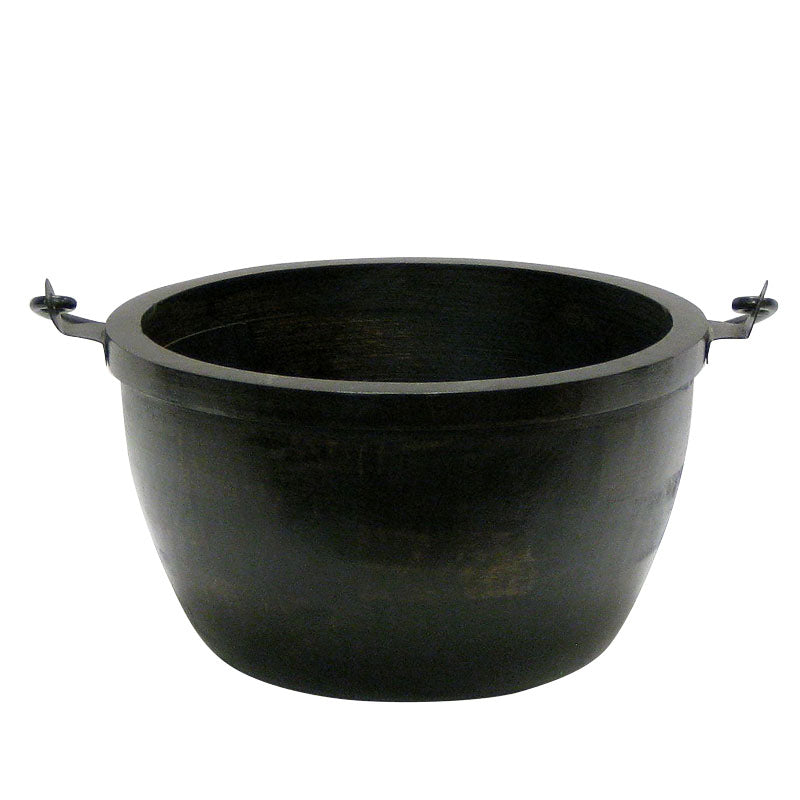 Medium Wooden Round Pot w/ Handle - Black Antique