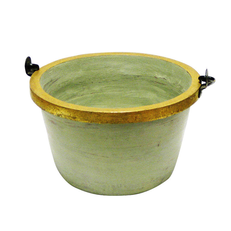 Medium Wooden Round Pot w/ Handle - Grey Green