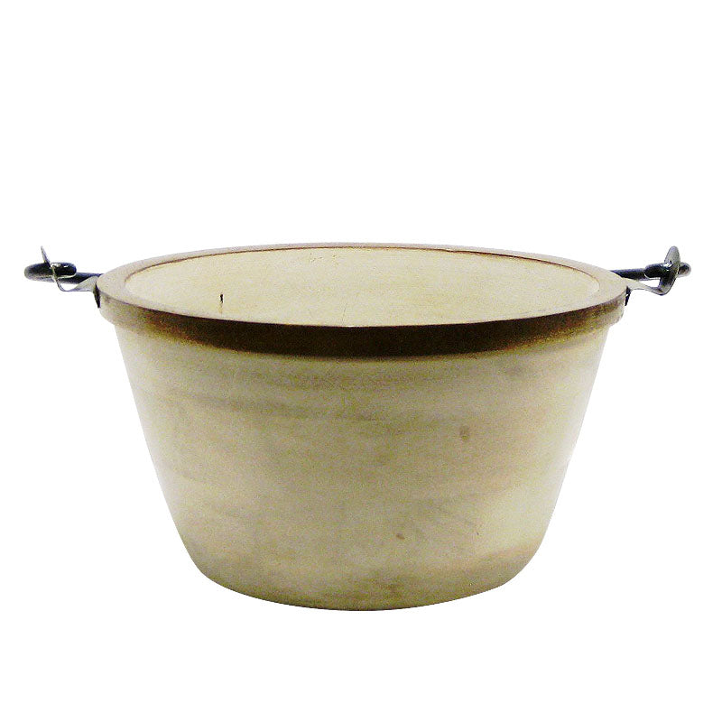 Medium Wooden Round Pot w/ Handle - Patina Distressed w/ Bronze