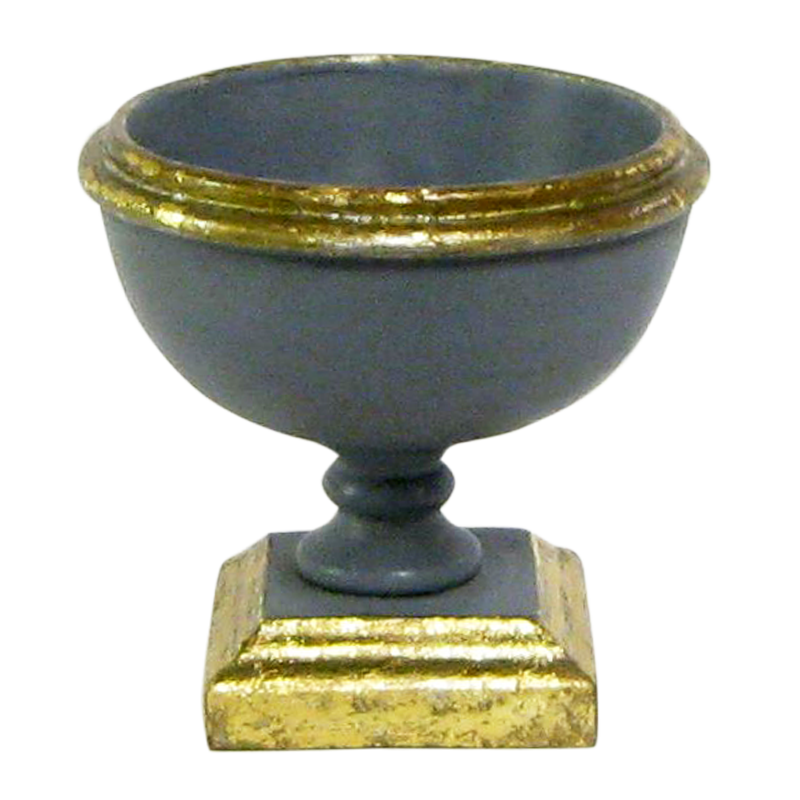 Wooden Footed Bowl Small - Dark Blue Grey w/ Antique Gold