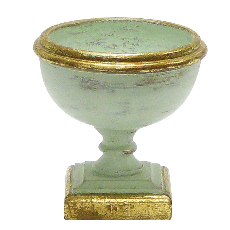 Wooden Footed Bowl Small - Grey Green w/ Gold Antique