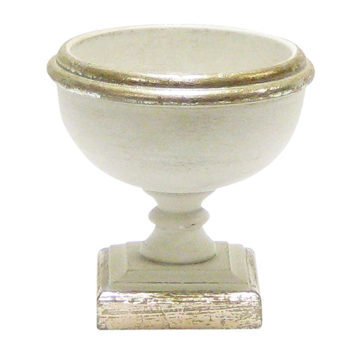 Wooden Footed Bowl Small - Grey w/ Silver Antique