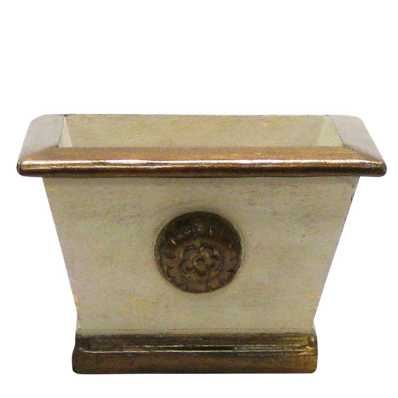 Wooden Mini Rect Planter w/ Medallion - Patina Distressed w/ Bronze