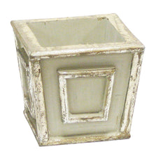 Load image into Gallery viewer, [WMSP-GS-RBKSIHDW] Wooden Mini Square Container - Antique Gray w/ Silver - Roses White, Banksia Silver, Brunia Natural &amp; Hydrangea White
