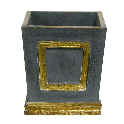 Wooden Mini Square Planter w/ Inset - Dark Blue Grey w/ Antique Gold
