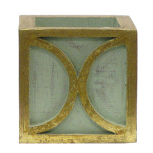 Load image into Gallery viewer, [WMSPO-GG-ORGR] Wooden Mini Square Container w/ Half Circle Green &amp; Antique Gold - White &amp; Green Orchid Artificial
