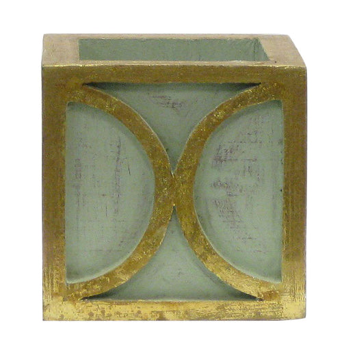 Wooden Mini Square Container w/ Half Circle - Green w/ Antique Gold