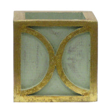 Load image into Gallery viewer, [WMSPO-GG-ORYED] Wooden Mini Square Container w/ Half Circle Green &amp; Antique Gold - White &amp; Yellow Double Orchid Artificial