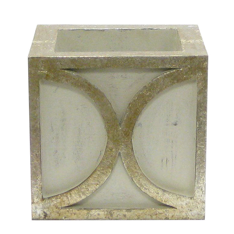 Wooden Mini Square Container w/ Half Circle - Grey w/ Antique Silver