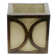 Load image into Gallery viewer, [WMSPO-PD-ORGR2] Wooden Mini Square Container w/ Half Circle - Patina Distressed w/ Antique Bronze - White &amp; Green Two Spike Orchid Artificial
