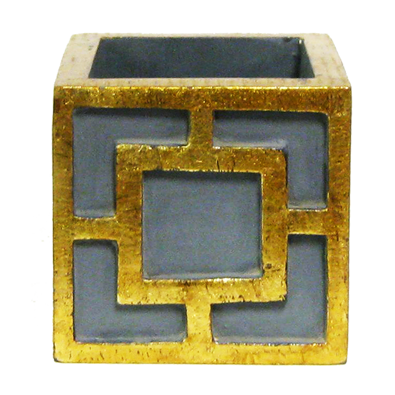 Wooden Mini Square Container w/ Square - Dark Blue Grey w/ Antique Gold