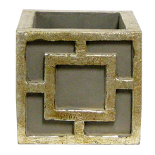 Load image into Gallery viewer, [WMSPQ-DS-ORGR] Wooden Mini Square Container w/ Square - Dark Grey w/ Antique Silver - Orchid White/Green Artificial