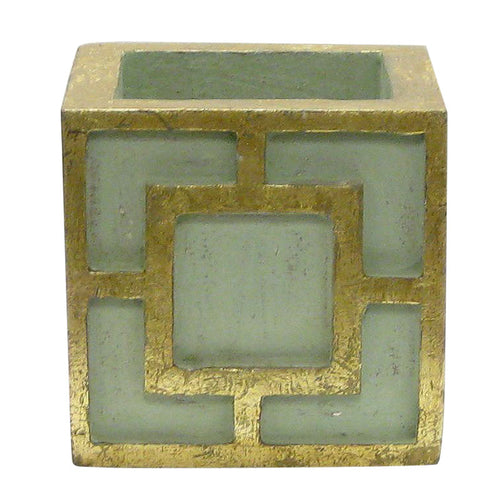 Wooden Mini Square Container w/ Square - Green w/ Antique Gold
