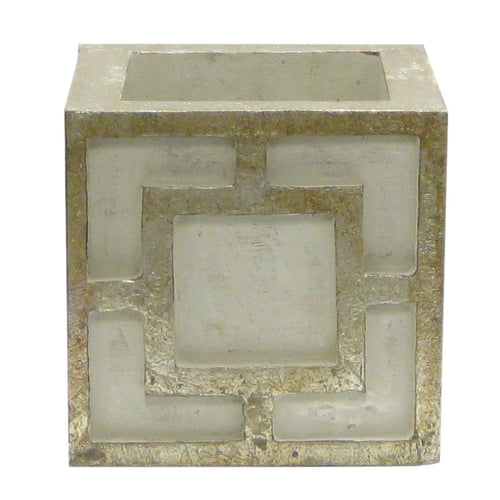 Wooden Mini Square Container w/ Square - Grey w/ Antique Silver