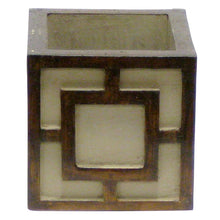 Load image into Gallery viewer, [WMSPQ-PD-OROG] Wooden Mini Square Container w/ Square - Patina Distressed w/Bronze - Orange Orchid Artificial