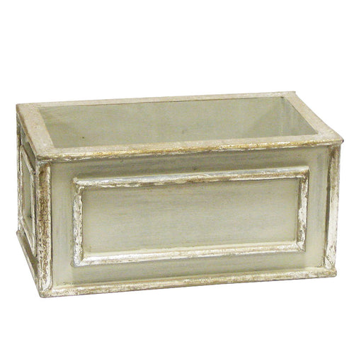 Wooden Rect. Planter - Antique Gray w/ Silver