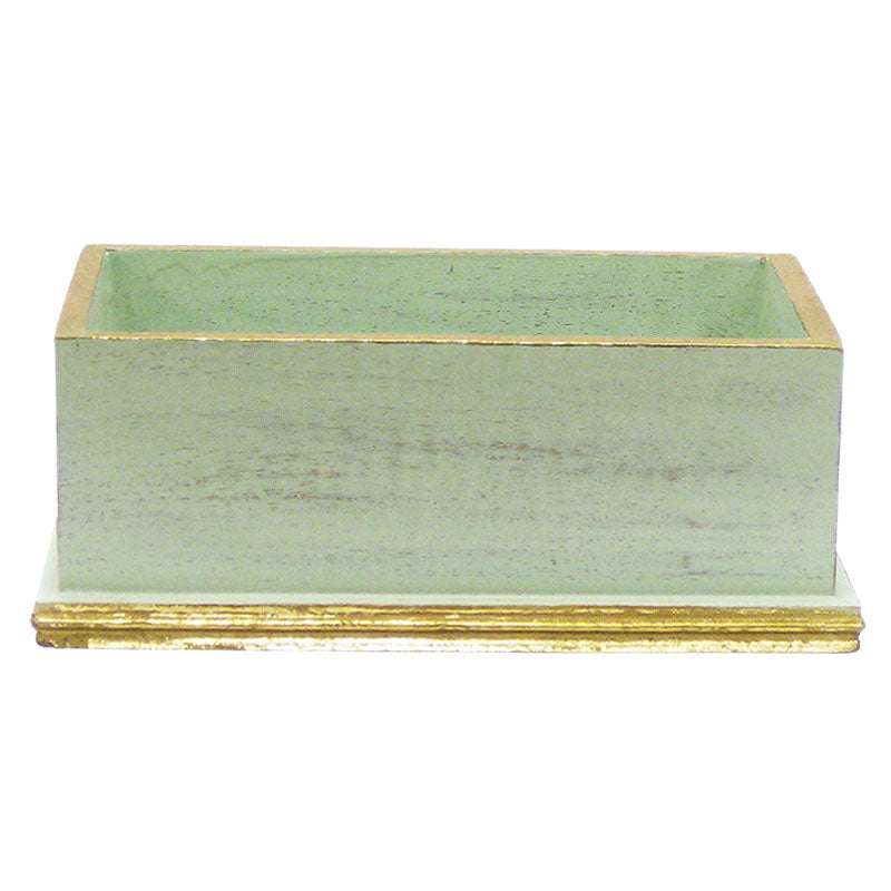 Wooden Rect Planter - Gray Green w/ Gold