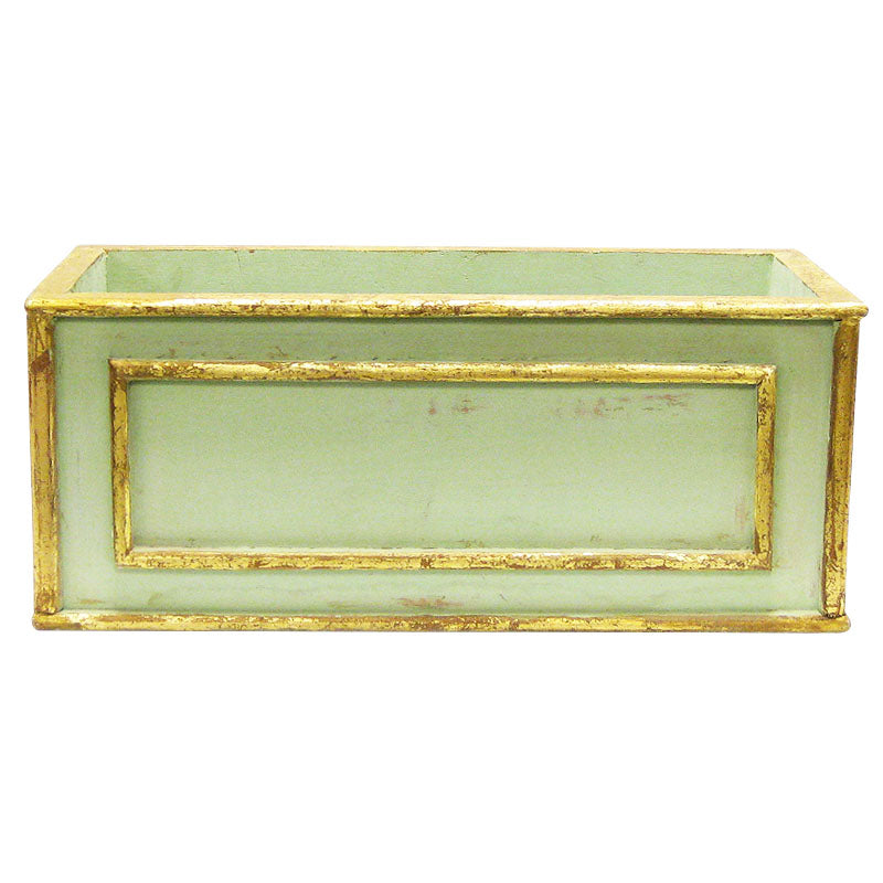 Wooden Rect Container Medium - Gray Green w/ Antique Gold