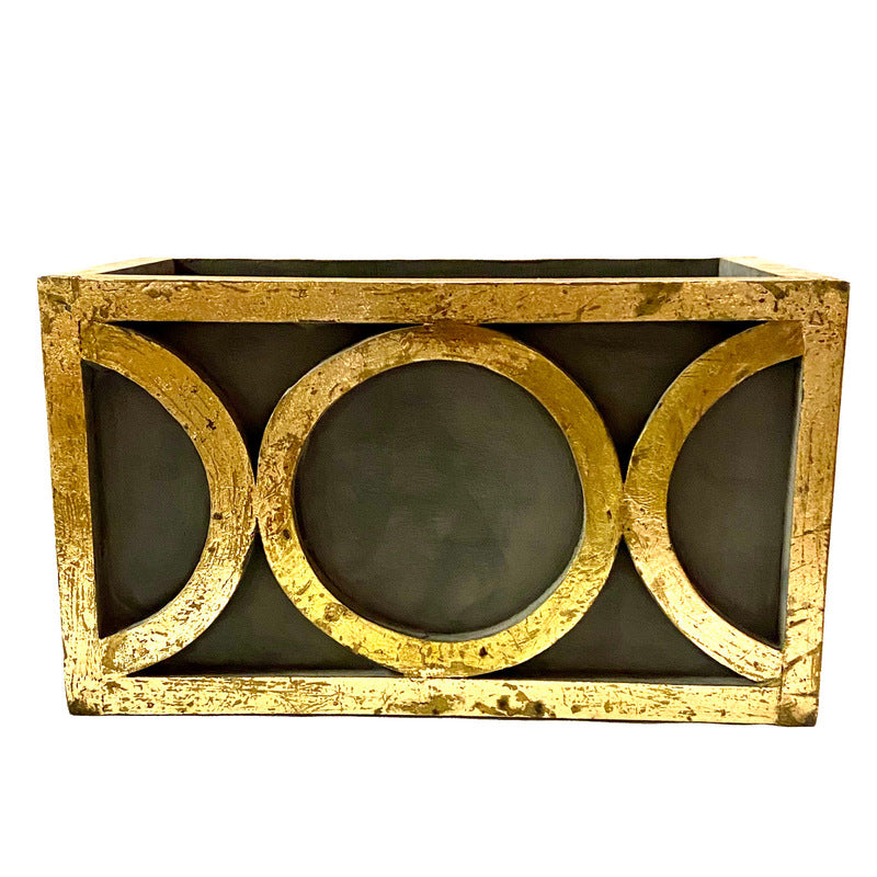 Wooden Rect. Container w/ Circle - Blue Grey w/ Antique Gold